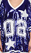 Blauwe Oversized Pailletten Jersey Top met V Hals