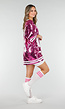 Roze Oversized Pailletten Jersey Top met V Hals