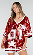 Rode Oversized Pailletten Jersey Top met V Hals