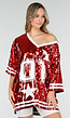 Rode Oversized Pailletten Jersey Top met V Hals