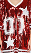 Rode Oversized Pailletten Jersey Top met V Hals