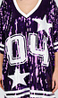 Paarse Oversized Pailletten Jersey Top met V Hals