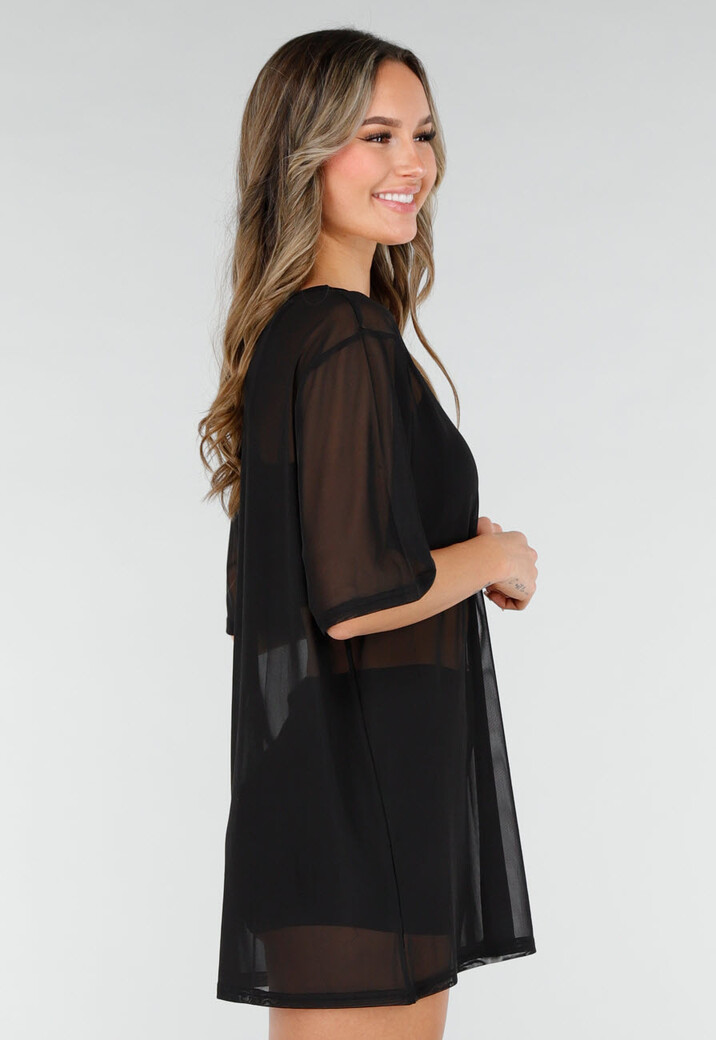 Zwart See-Through Cover-up T-Shirt met Stretch