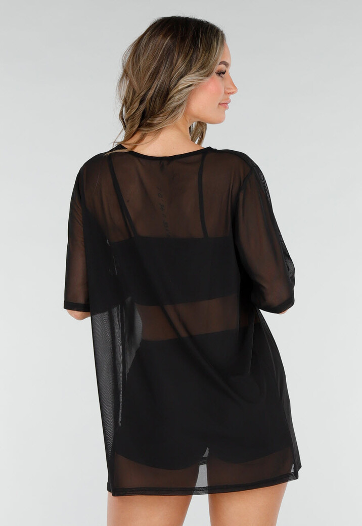 Zwart See-Through Cover-up T-Shirt met Stretch