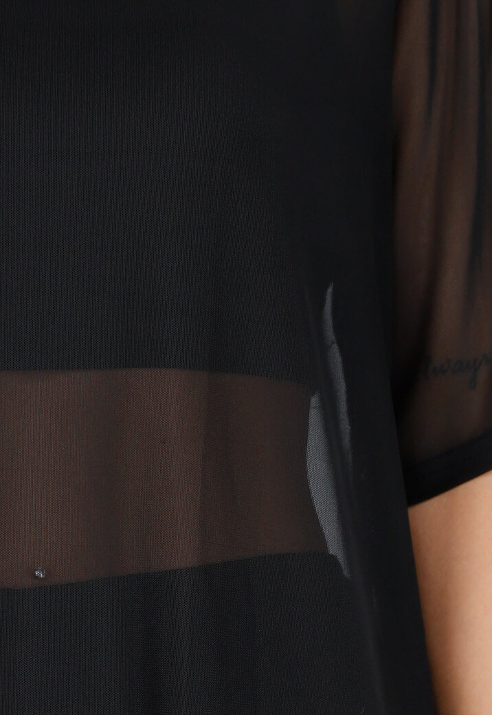 Zwart See-Through Cover-up T-Shirt met Stretch
