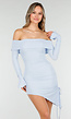 Lichtblauwe Korte Off Shoulder Bodycon Jurk met Stretch