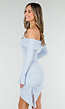 Lichtblauwe Korte Off Shoulder Bodycon Jurk met Stretch