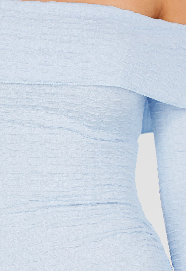 Lichtblauwe Korte Off Shoulder Bodycon Jurk met Stretch