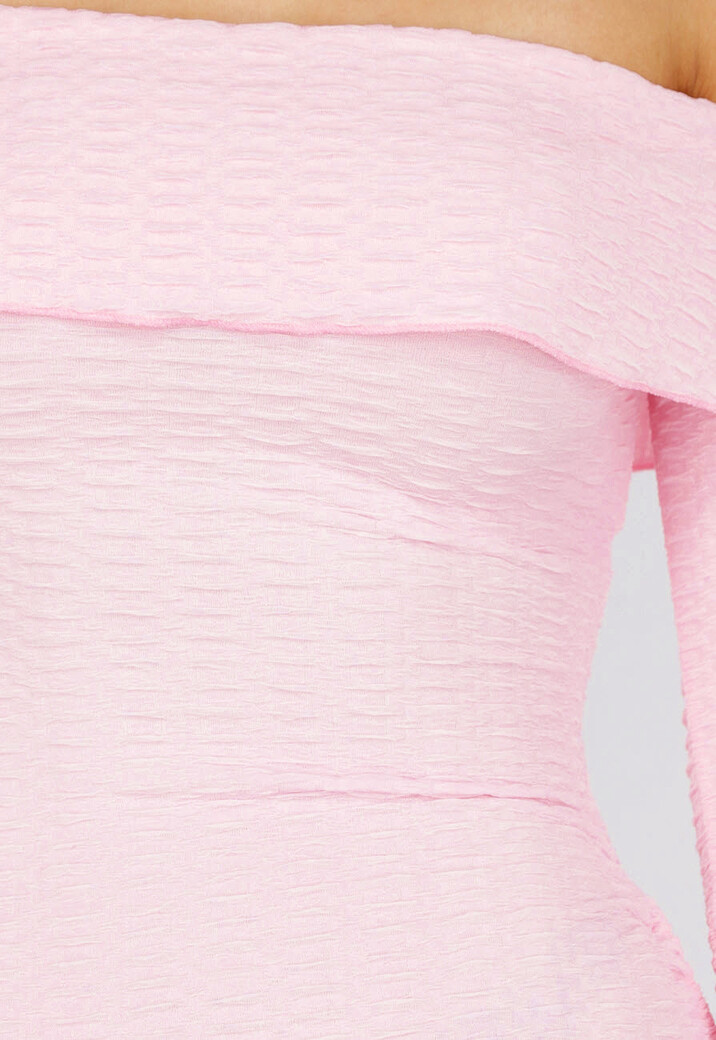 Lichtroze Korte Off Shoulder Bodycon Jurk met Stretch