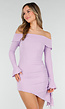 Lila Korte Off Shoulder Bodycon Jurk met Stretch