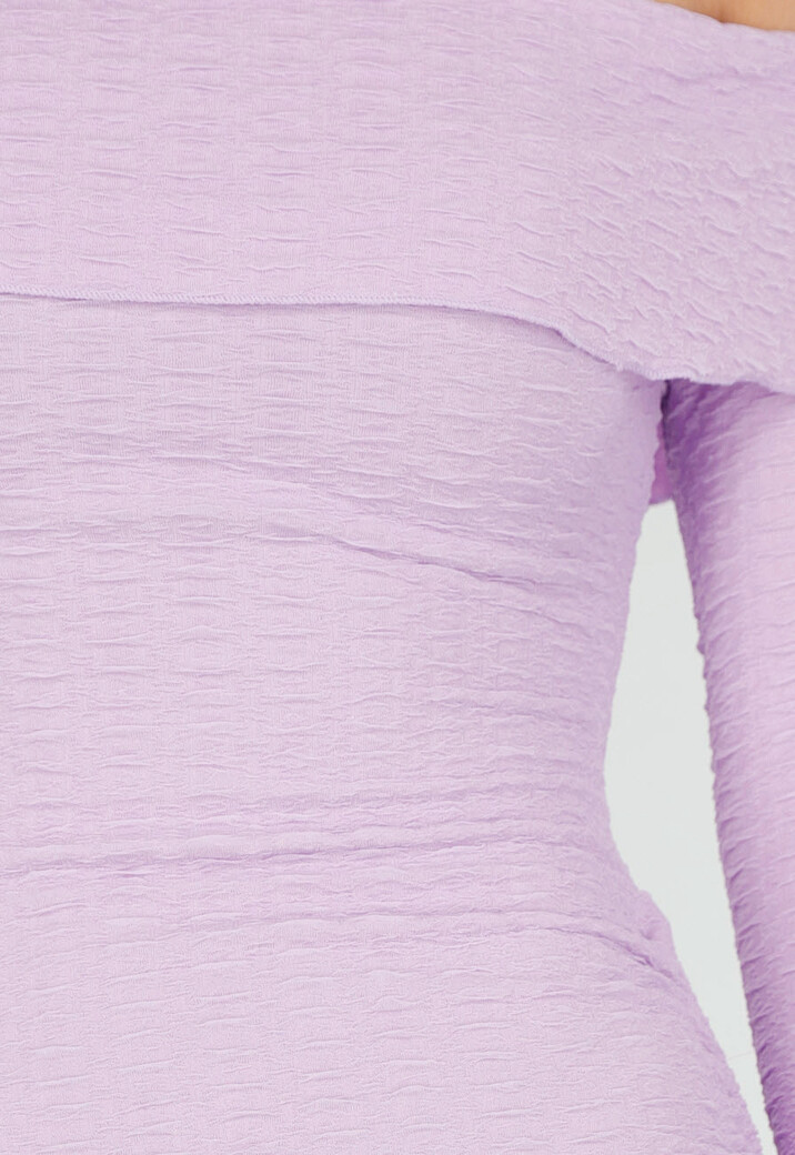 Lila Korte Off Shoulder Bodycon Jurk met Stretch