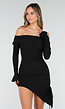 Zwarte Korte Off Shoulder Bodycon Jurk met Stretch