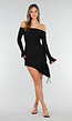 Zwarte Korte Off Shoulder Bodycon Jurk met Stretch