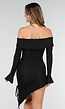 Zwarte Korte Off Shoulder Bodycon Jurk met Stretch