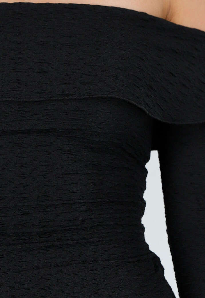 Zwarte Korte Off Shoulder Bodycon Jurk met Stretch