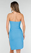 Blauwe Strapless Midi Jurk met Split en Stretch