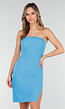 Blauwe Strapless Midi Jurk met Split en Stretch