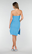 Blauwe Strapless Midi Jurk met Split en Stretch