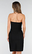 Zwarte Strapless Midi Jurk met Split en Stretch