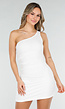 Witte One Shoulder Korte Jurk met Stretch