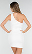 Witte One Shoulder Korte Jurk met Stretch