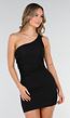 Zwarte One Shoulder Korte Jurk met Stretch