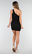Zwarte One Shoulder Korte Jurk met Stretch