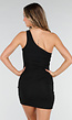 Zwarte One Shoulder Korte Jurk met Stretch