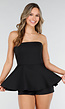 Zwarte Strapless Peplum Playsuit