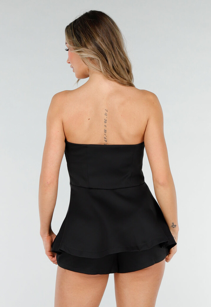 Zwarte Strapless Peplum Playsuit
