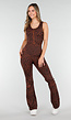 Bruine Luipaard Sportjumpsuit met Open Rug