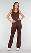 Bruine Luipaard Sportjumpsuit met Open Rug