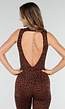 Bruine Luipaard Sportjumpsuit met Open Rug