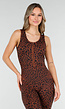 Bruine Luipaard Sportjumpsuit met Open Rug