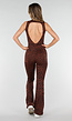 Bruine Luipaard Sportjumpsuit met Open Rug