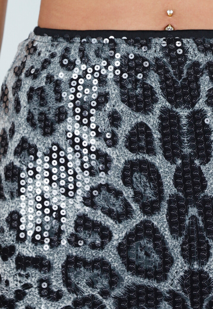 Grijze Panterprint Rok met Pailletten en Stretch