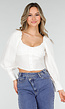 Witte Blouse met Lange Pofmouwen en Knopen