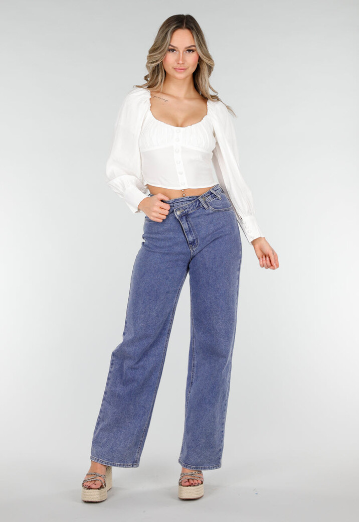 Witte Blouse met Lange Pofmouwen en Knopen