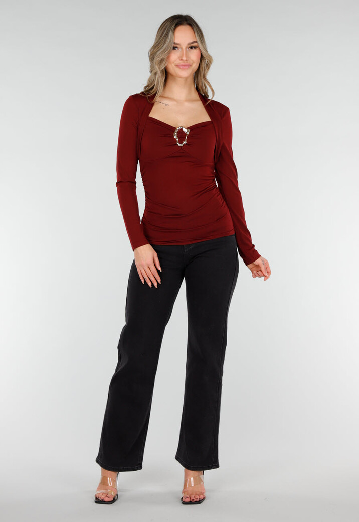 Bordeauxrode Top met Lange Mouwen en Gouden Ringdetail