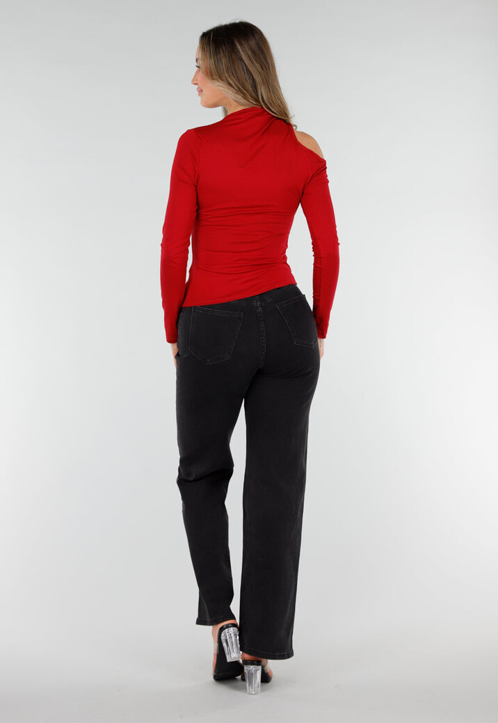 Bordeauxrode One Shoulder Top met Lange Mouwen