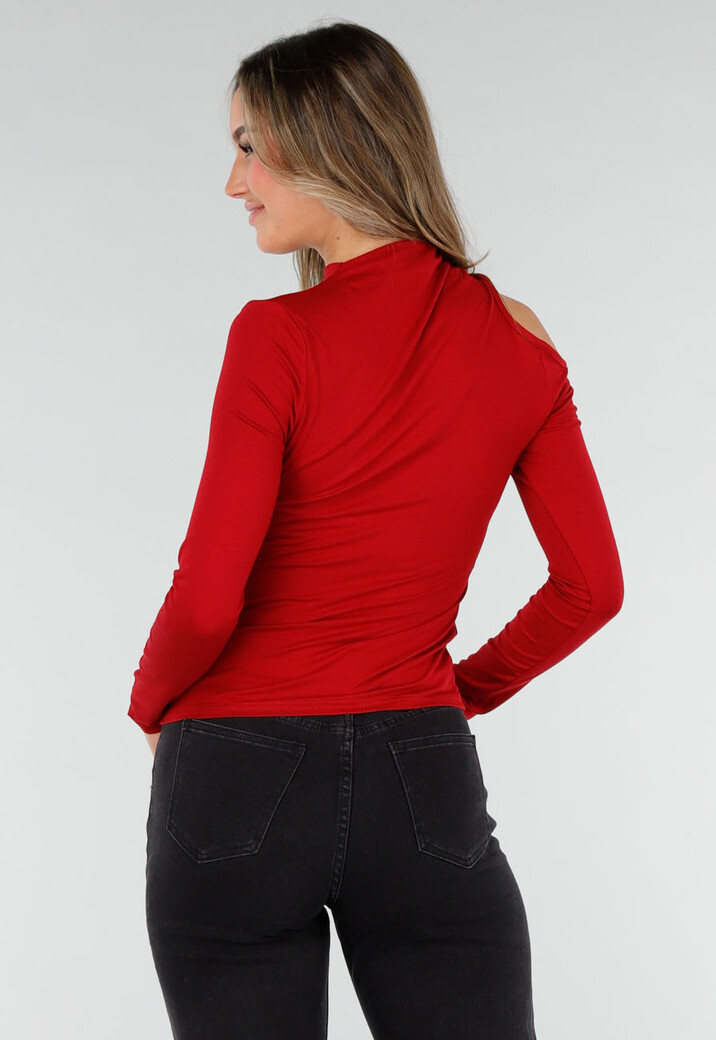 Bordeauxrode One Shoulder Top met Lange Mouwen