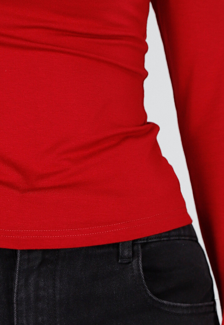 Bordeauxrode One Shoulder Top met Lange Mouwen