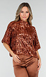 Bronzen Pailletten Top met Korte Mouwen