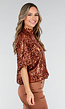 Bronzen Pailletten Top met Korte Mouwen