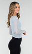 Lichtblauwe Asymmetrische Mesh Top met Lange Mouwen en Pads
