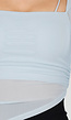 Lichtblauwe Asymmetrische Mesh Top met Lange Mouwen en Pads