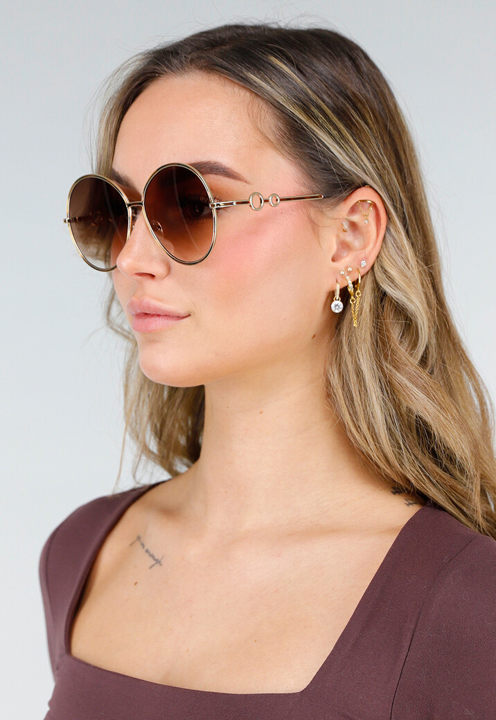 Goudkleurige Ronde Zonnebril met Bruinverloop Glazen