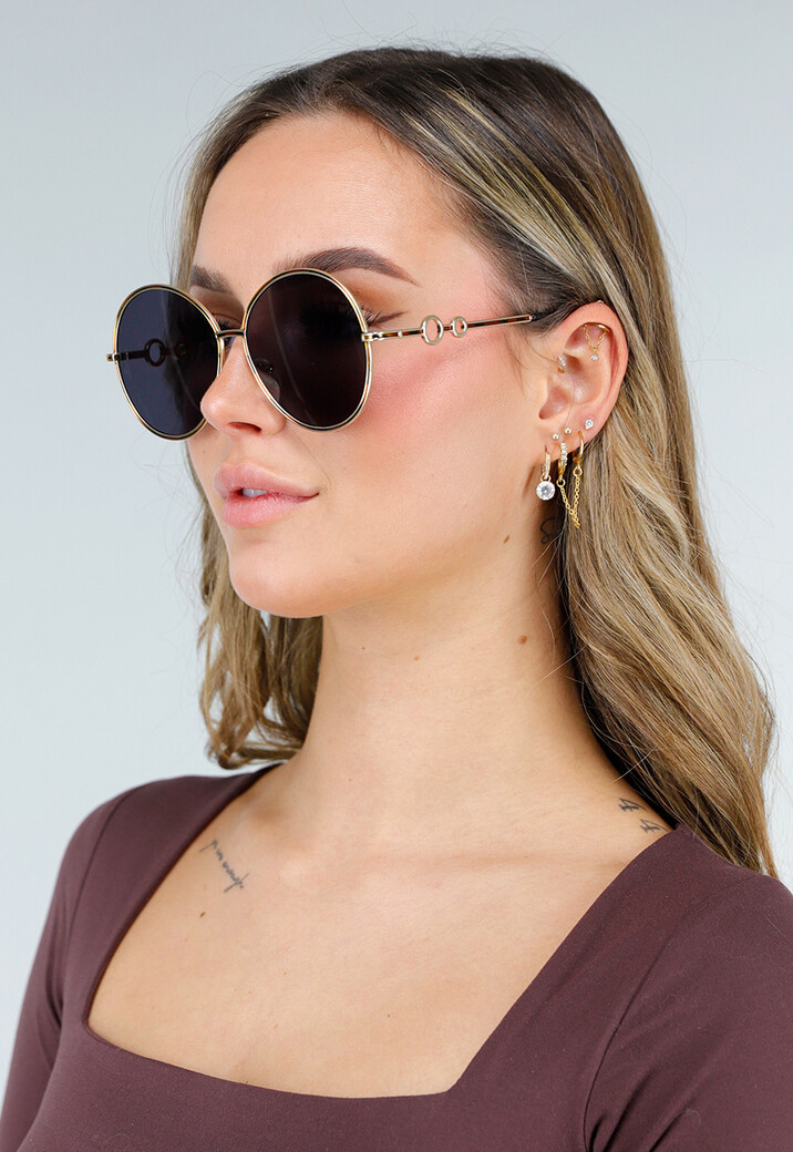 Goudkleurige Ronde Zonnebril met Donkere Glazen