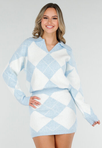 Lichtblauwe Gebreide Two Piece Set