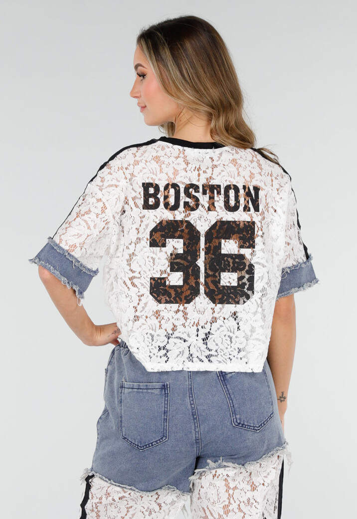 Witte Two Piece Set met Kant en Denim